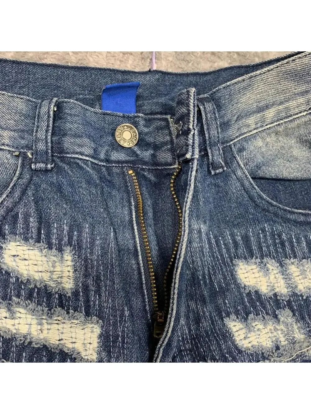 Aelfric Eden Distressed Jeans Mens 30 Blue Ripped Patchwork Streetwear Straight